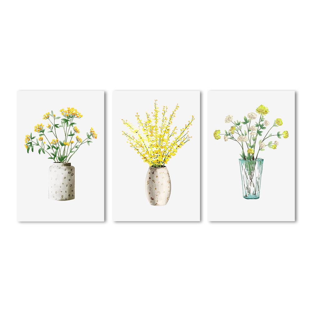 wall-art-print-canvas-poster-framed-Yellow Flowers In Vase, Set Of 3-by-Gioia Wall Art-Gioia Wall Art