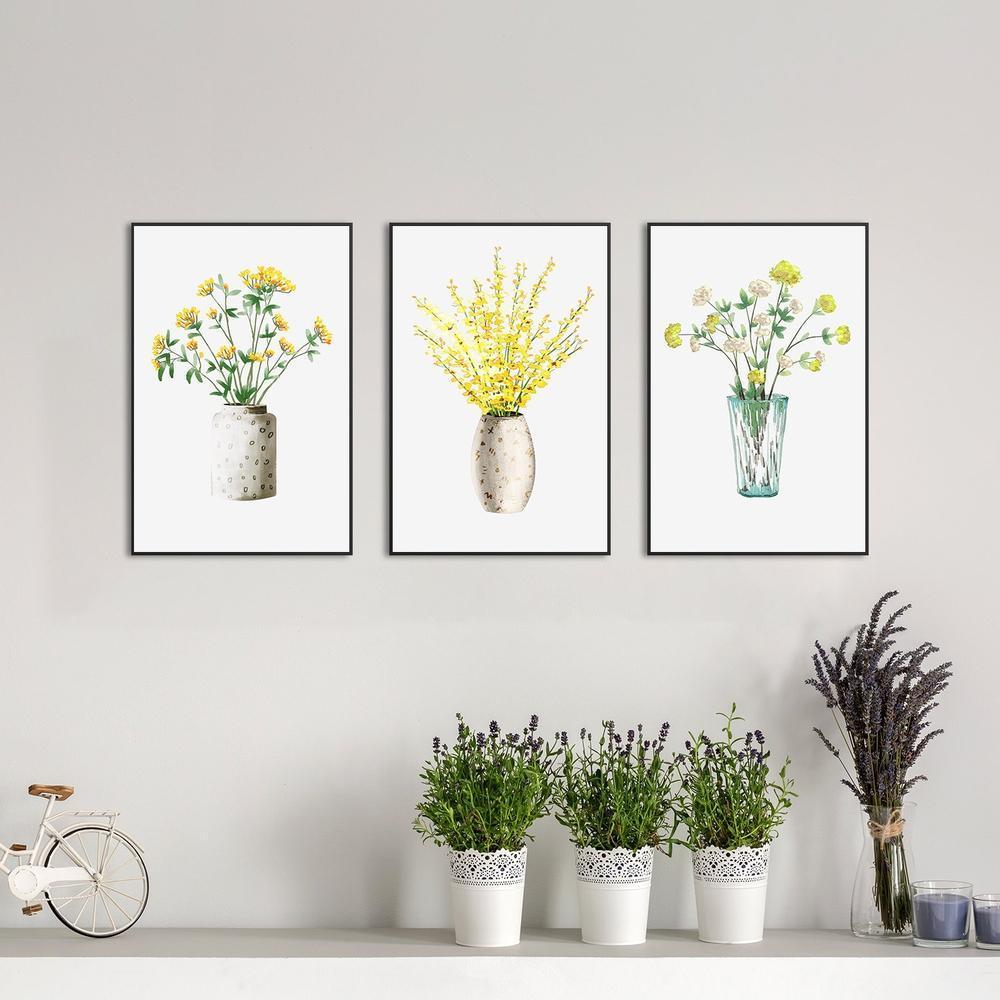 wall-art-print-canvas-poster-framed-Yellow Flowers In Vase, Set Of 3-by-Gioia Wall Art-Gioia Wall Art