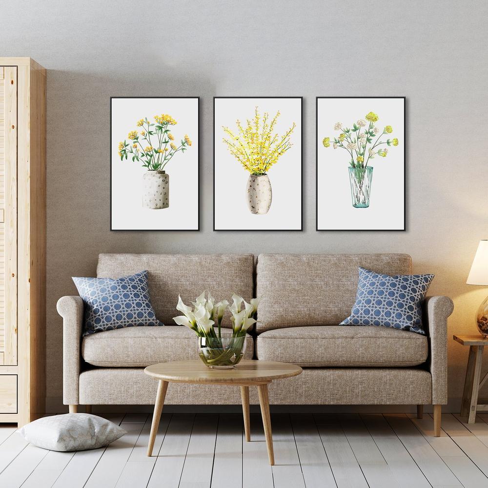 wall-art-print-canvas-poster-framed-Yellow Flowers In Vase, Set Of 3-by-Gioia Wall Art-Gioia Wall Art