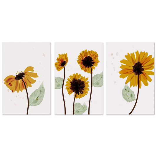 wall-art-print-canvas-poster-framed-Yellow Sunflower, Style A, B & C, Set Of 3-GIOIA-WALL-ART