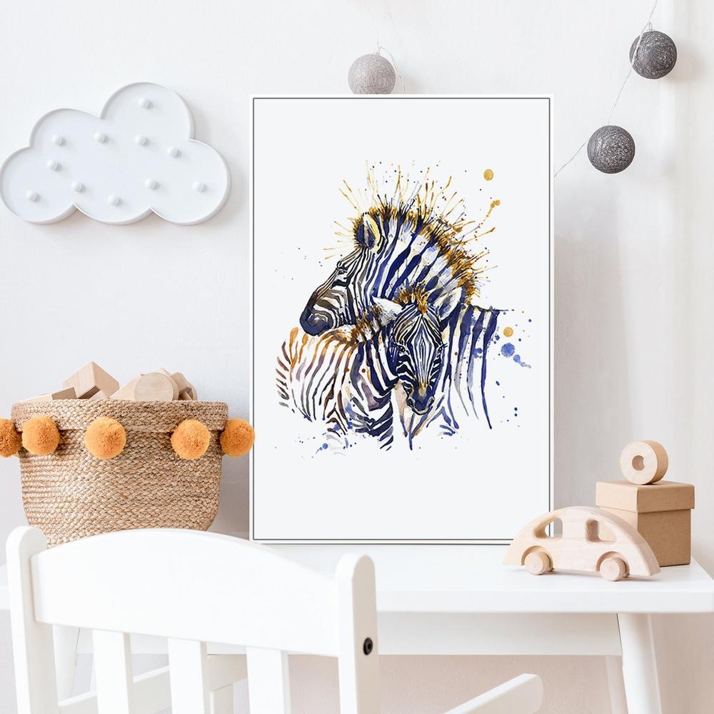 wall-art-print-canvas-poster-framed-Zebras, Watercolour Painting Style-by-Gioia Wall Art-Gioia Wall Art